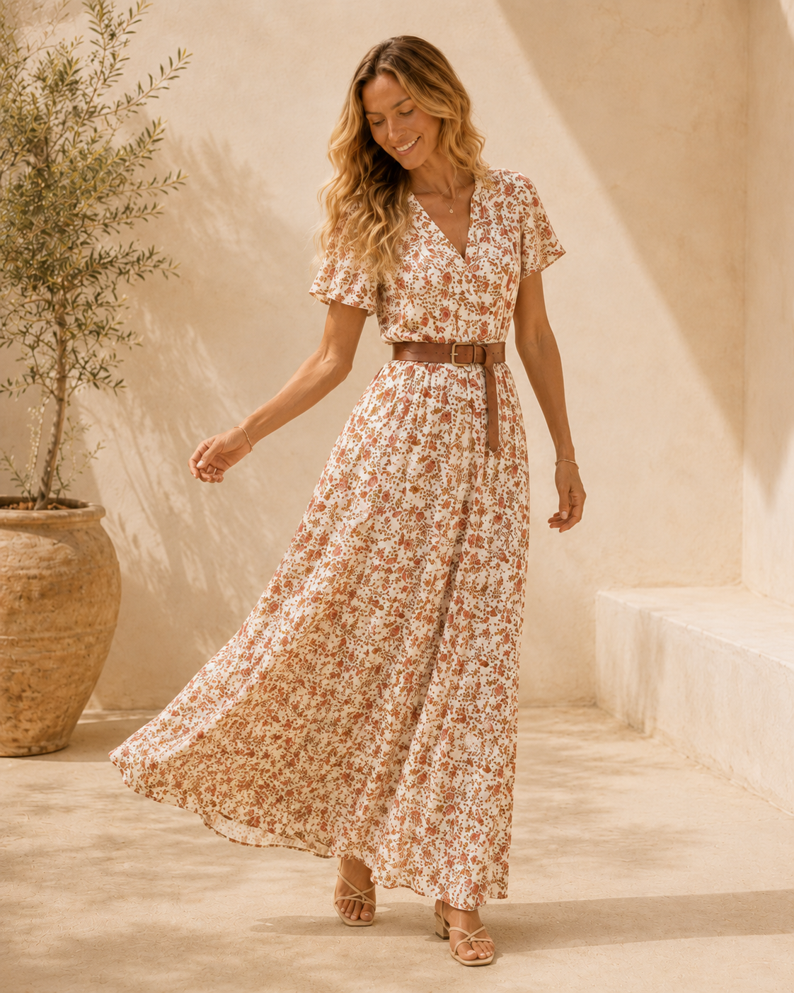 Juliette | Witte Maxi-Jurk met Fijne Print