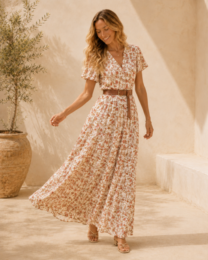 Juliette | Witte Maxi-Jurk met Fijne Print