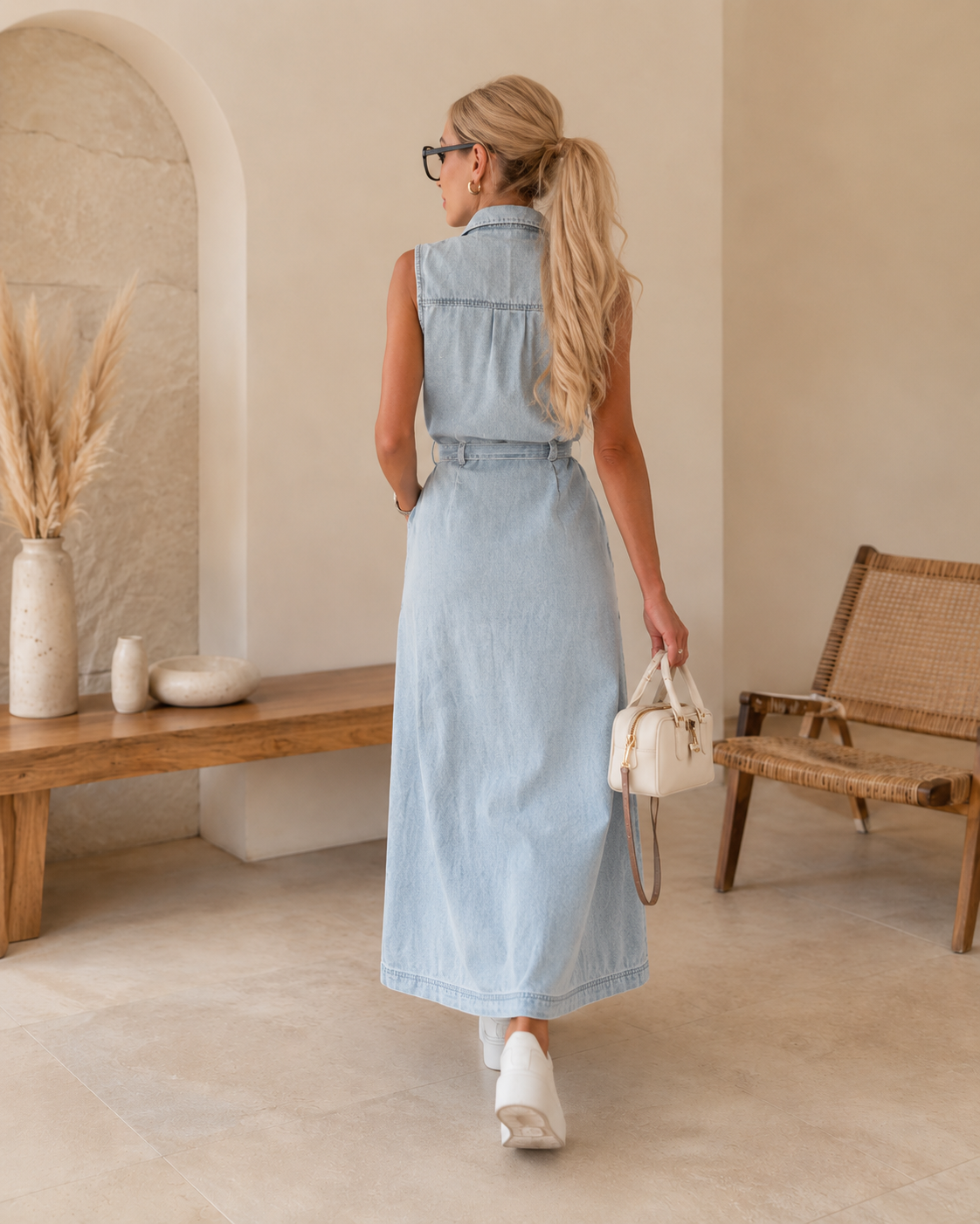 Noémie | Mouwloze Denim Maxi-Jurk