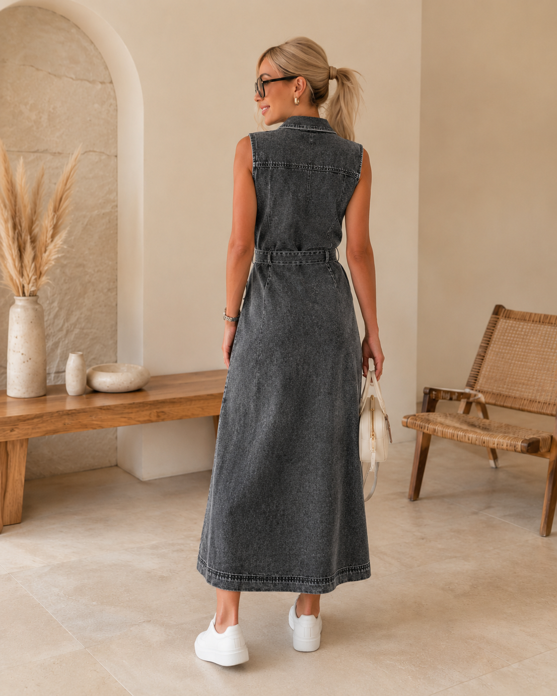 Noémie | Mouwloze Denim Maxi-Jurk